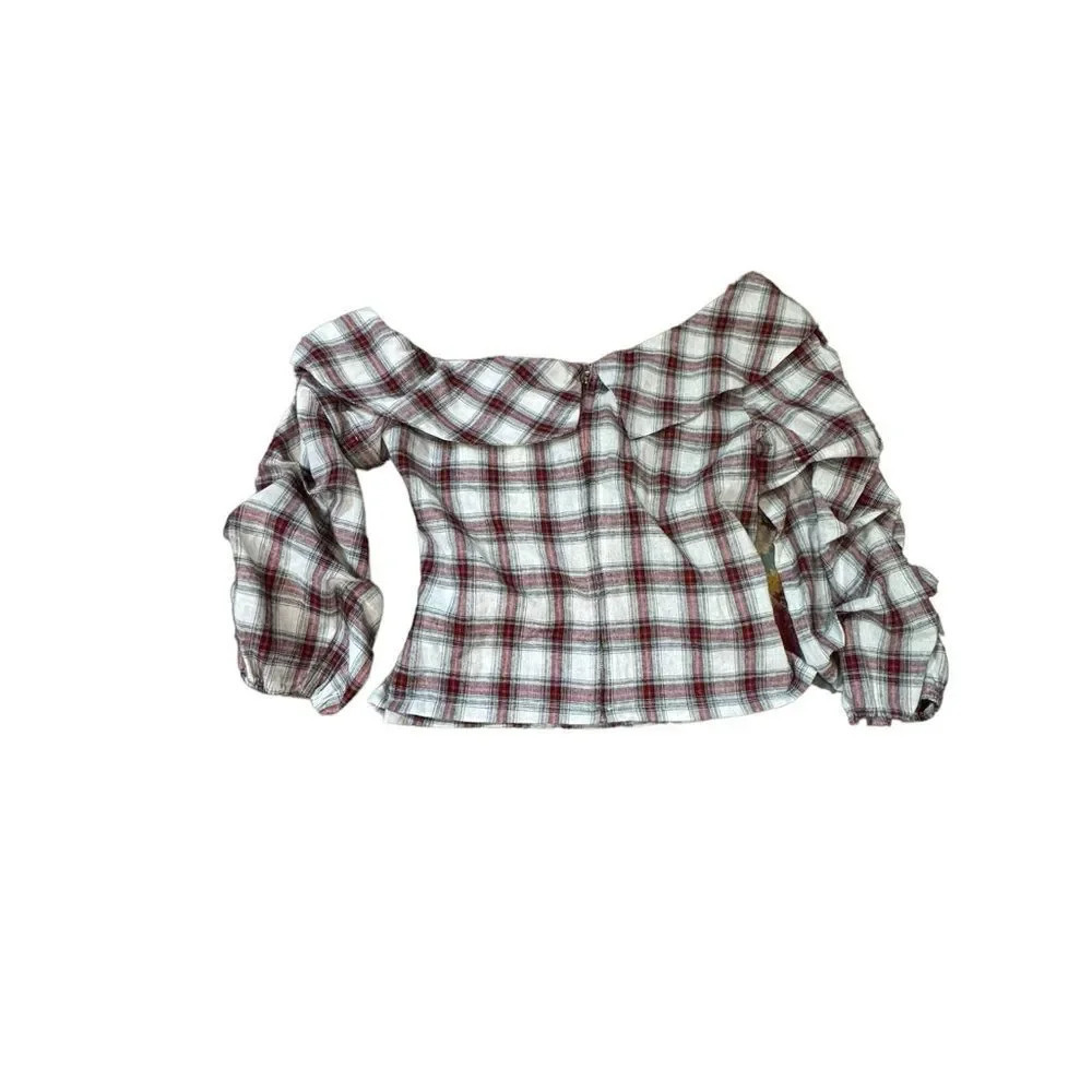 NWT Funky Asymmetrical Lulumari Red plaid top Med Boutique Anthropologie Brand